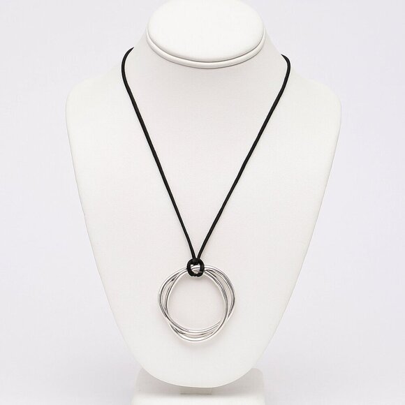 J. Jill Jewelry - NWT J. Jill Silver Double Ring Black Cord Adjustable Necklace